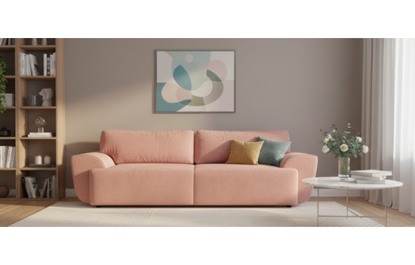 Sofa Cosy różowa na sprężynach z funkcją spania i pojemnikiem